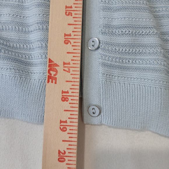 Brooks Brothers Cardigan Womens Medium Extra Fine Cropped Blue Open Knit Ribbed - Picture 9 of 10